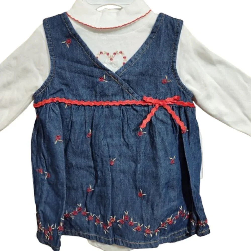 Baby Headquarters YK 2 Piece Set 18 Months Denim Dress & Snap Bottom Top NWT